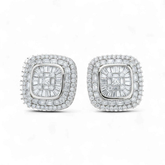 Pair of diamond earrings on a white background