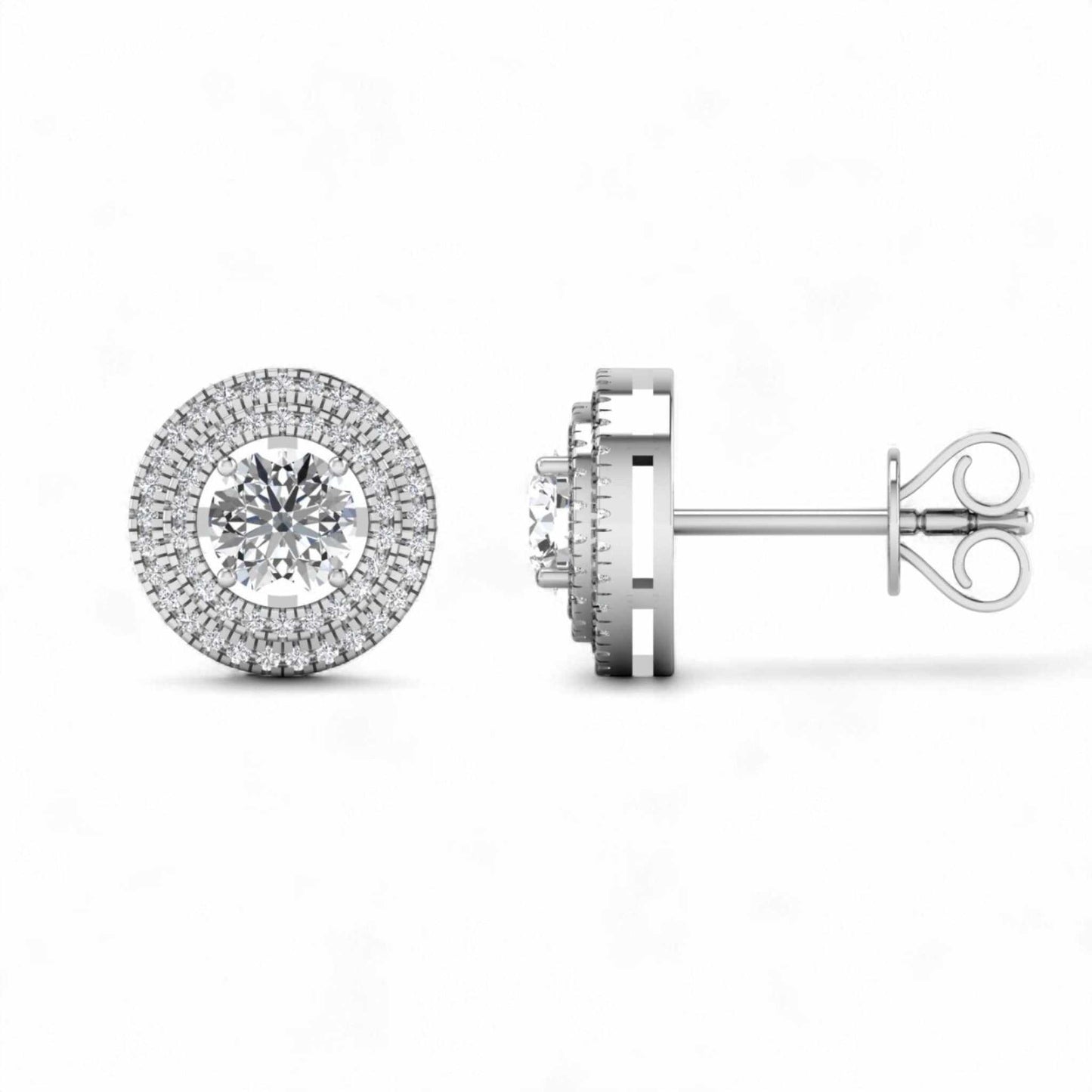 Amelia Baguette Round Cut Natural Diamond Studs in 18K Gold