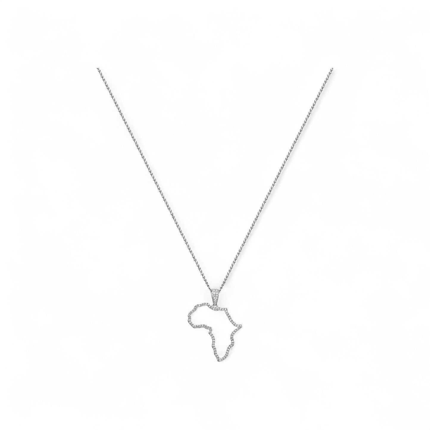 African Map Outline Diamond Pendant Necklace in 18K Gold