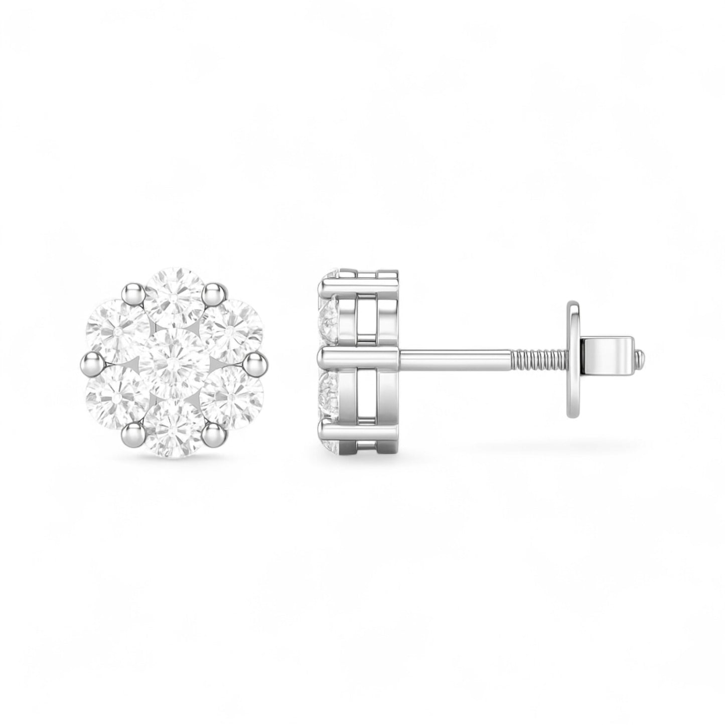 Diamond stud earrings on a white background