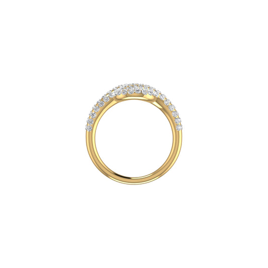 Gold ring with embedded diamonds on a white background