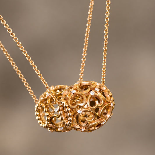 Hearts & Barrel Natural Diamond Necklace in 18KT Gold