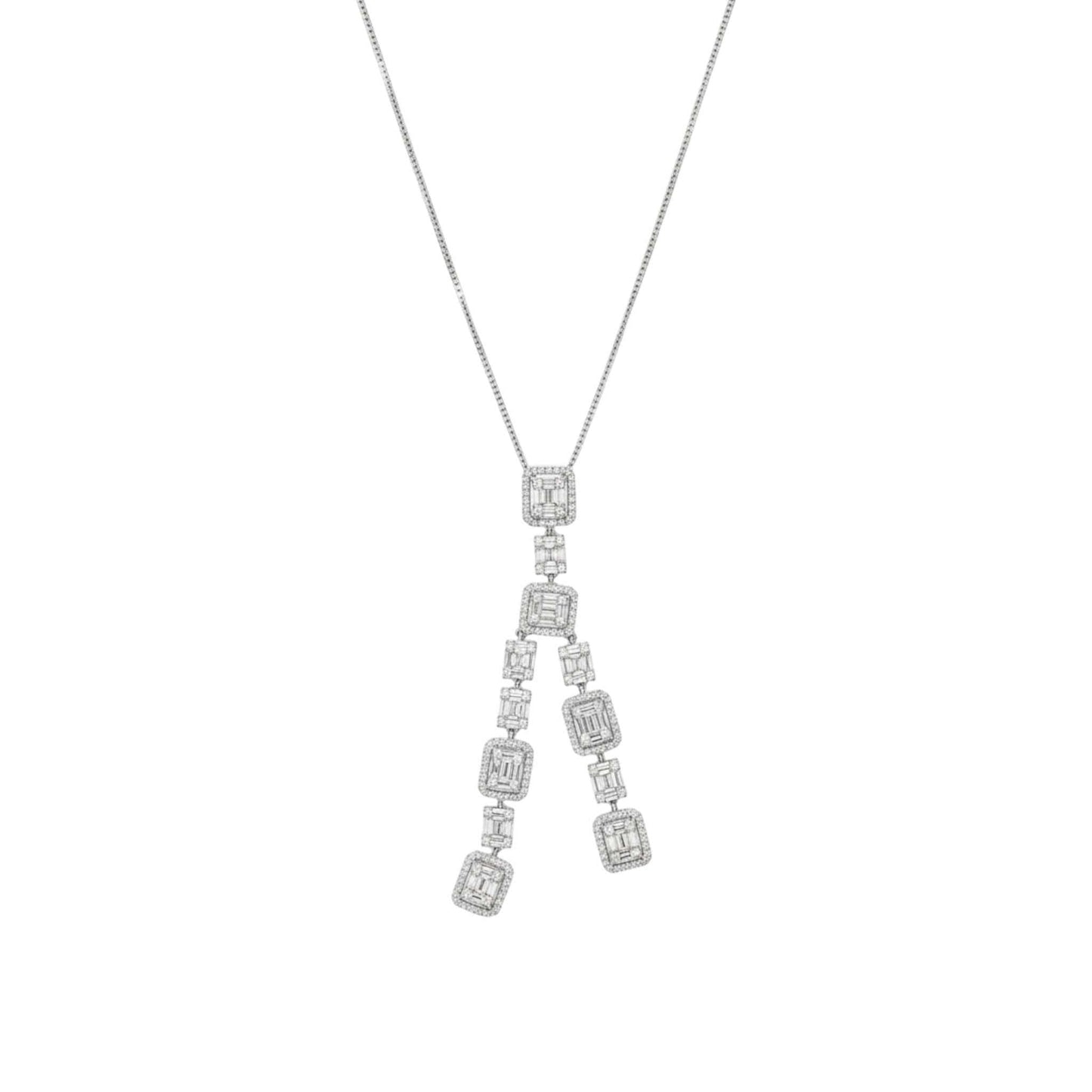 6 Round and Baguette Natural Diamond Necklace in 18KT gold with VVS clarity and FG color diamonds