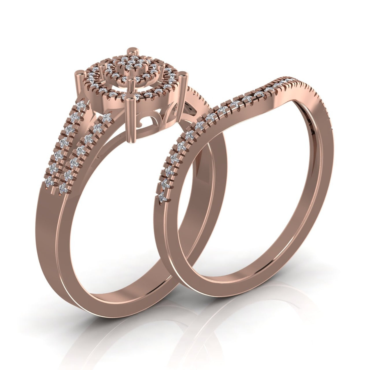 Precious Round Cut Diamond Cluster Bride Set in 10K Gold