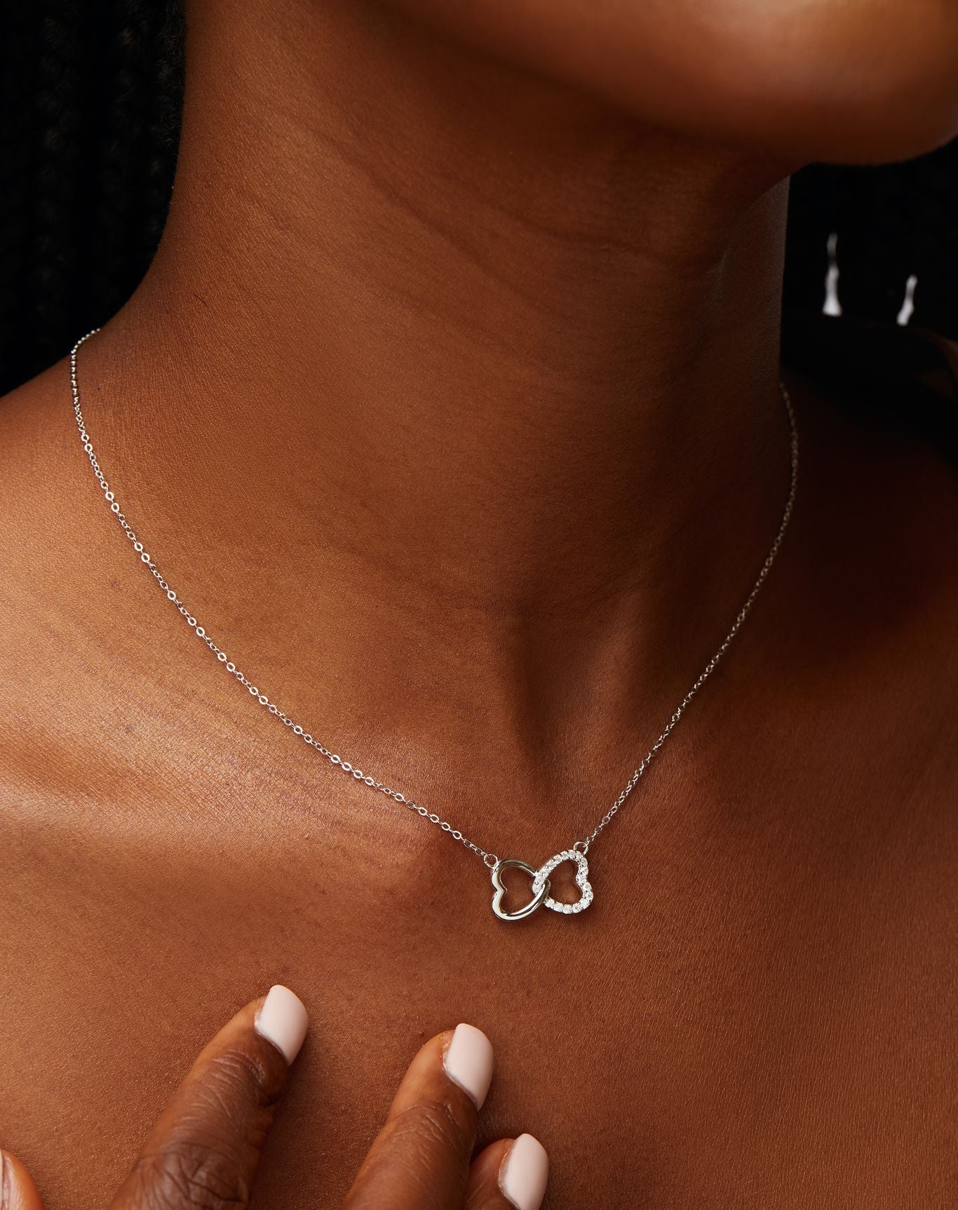 Andra Interlocked Heart Moissanite Necklace in 925 Sterling Silver