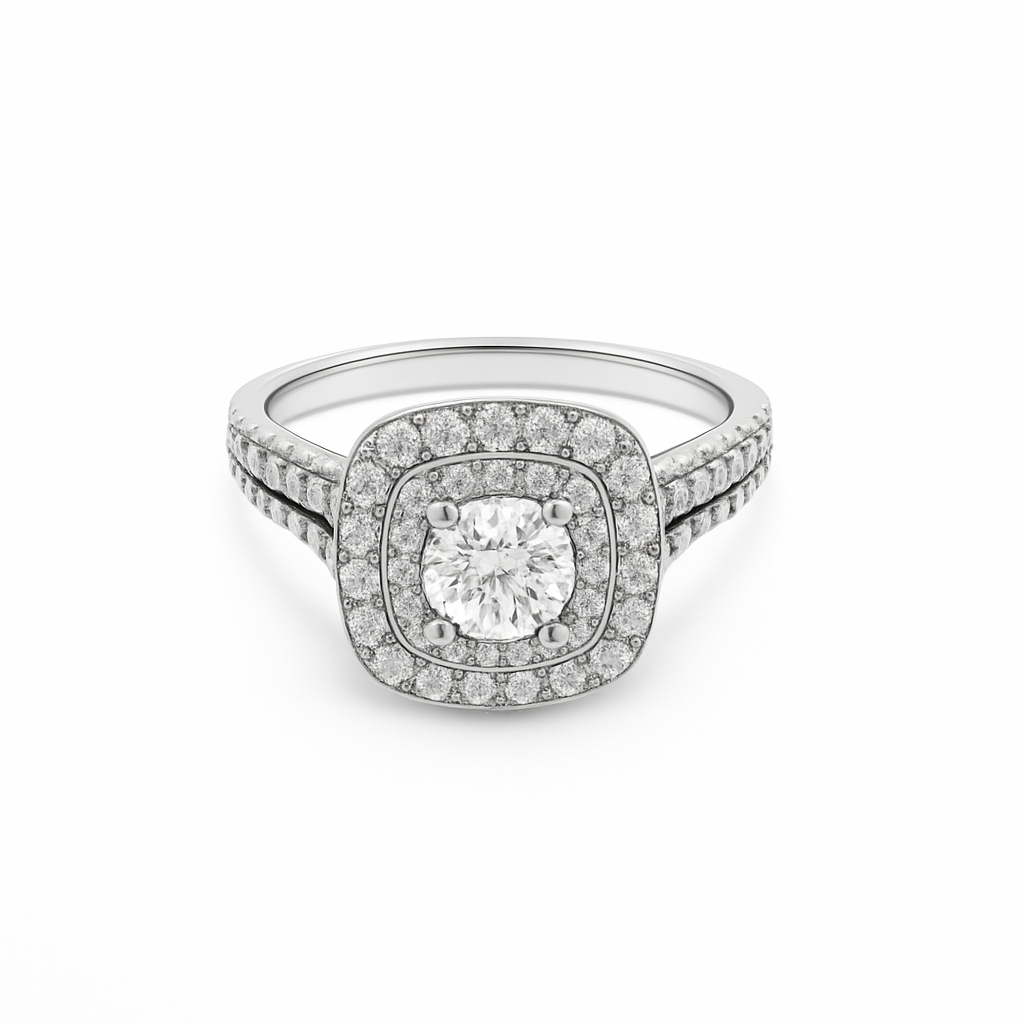 Audre Cushion Cut Moissanite Engagement Ring in 925 Sterling Silver