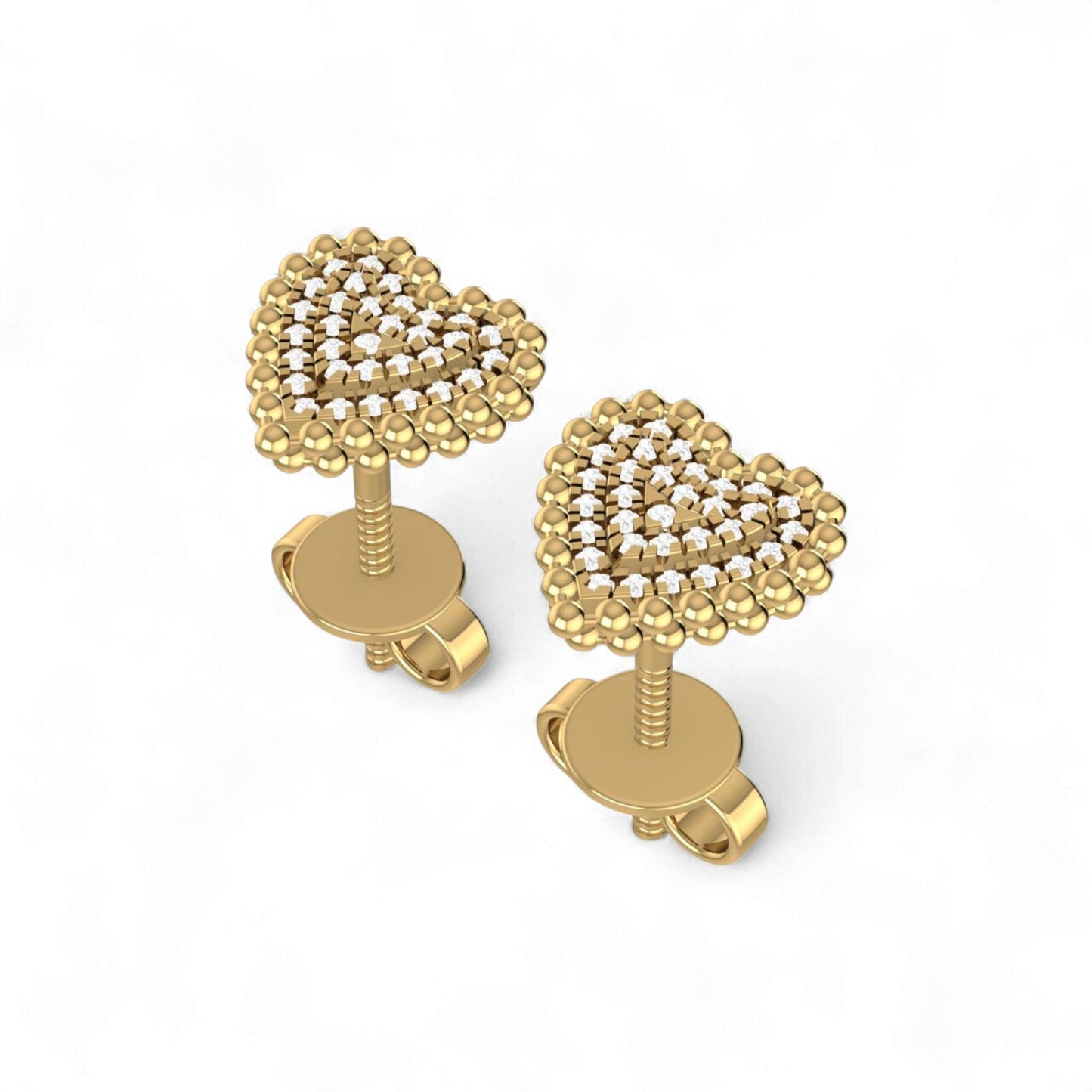 Pair of gold earrings on a white background