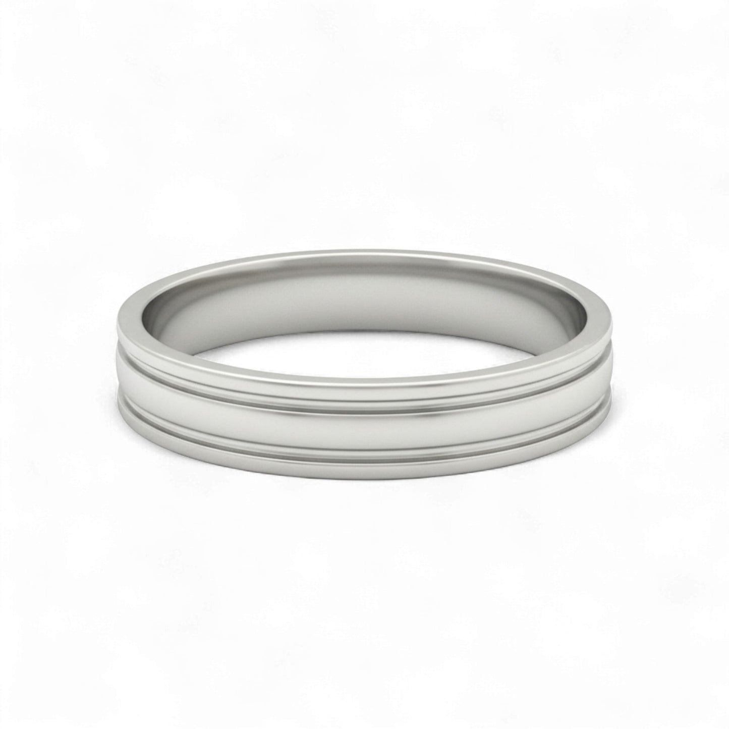 Silver ring with multiple bands on a white background