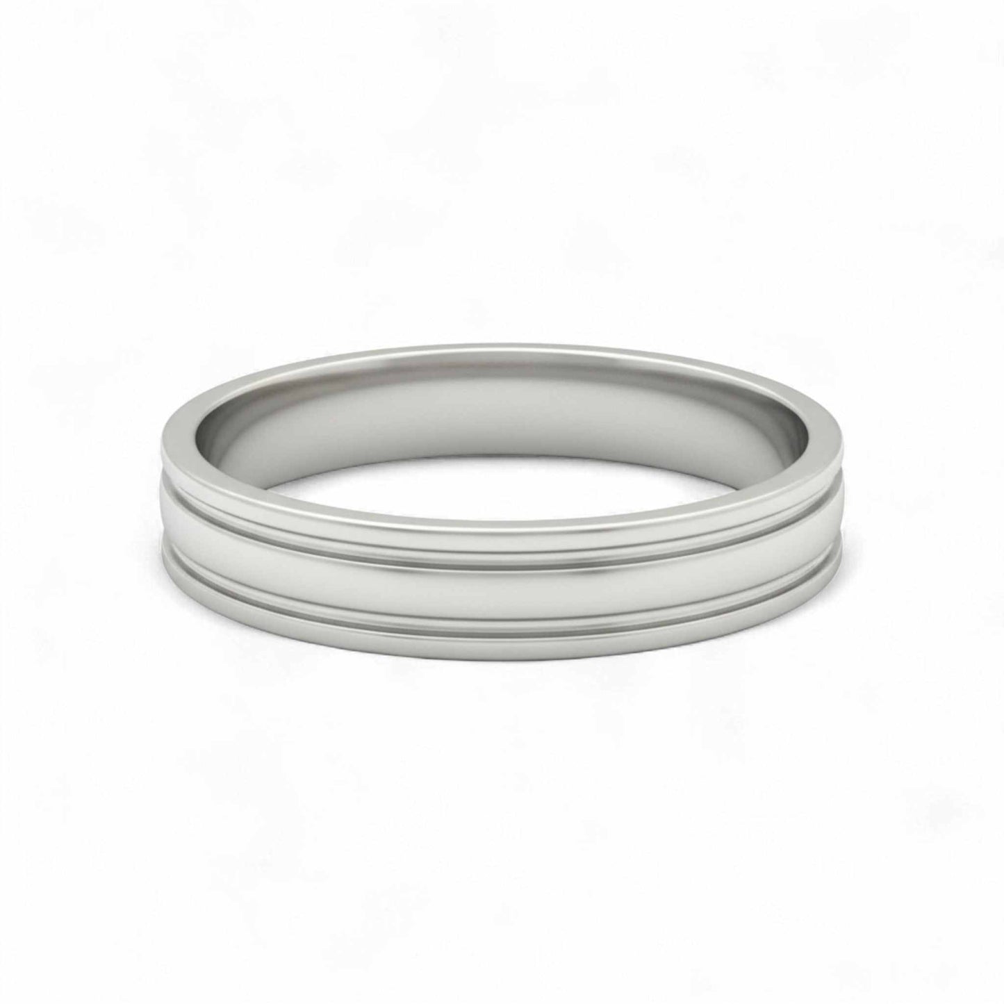 Silver ring with multiple bands on a white background