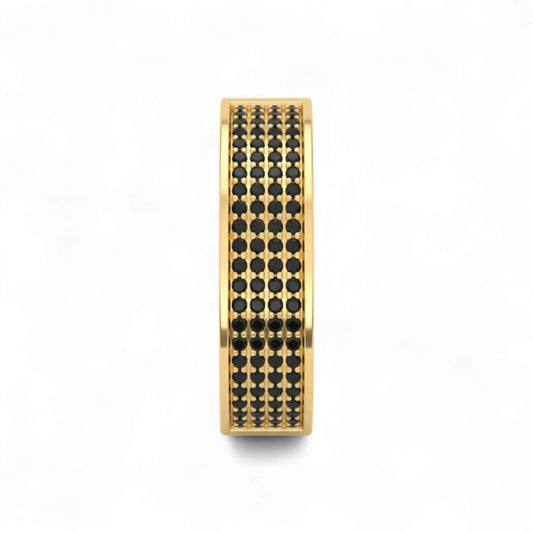 Rectangular abacus with gold frame and black beads on a white background