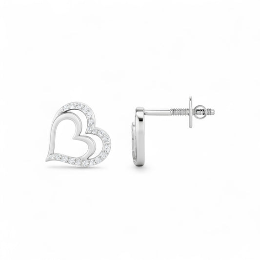 Heart-shaped silver earrings on a white background