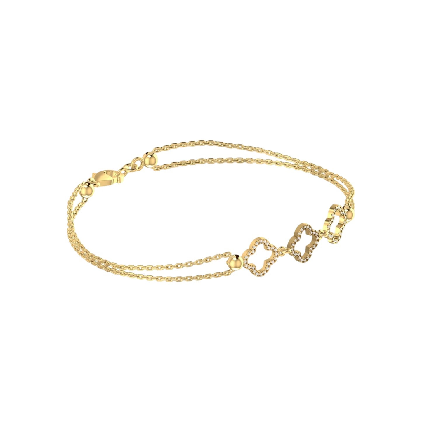 3 Clover Outline Diamond Bracelet in 18KT Gold