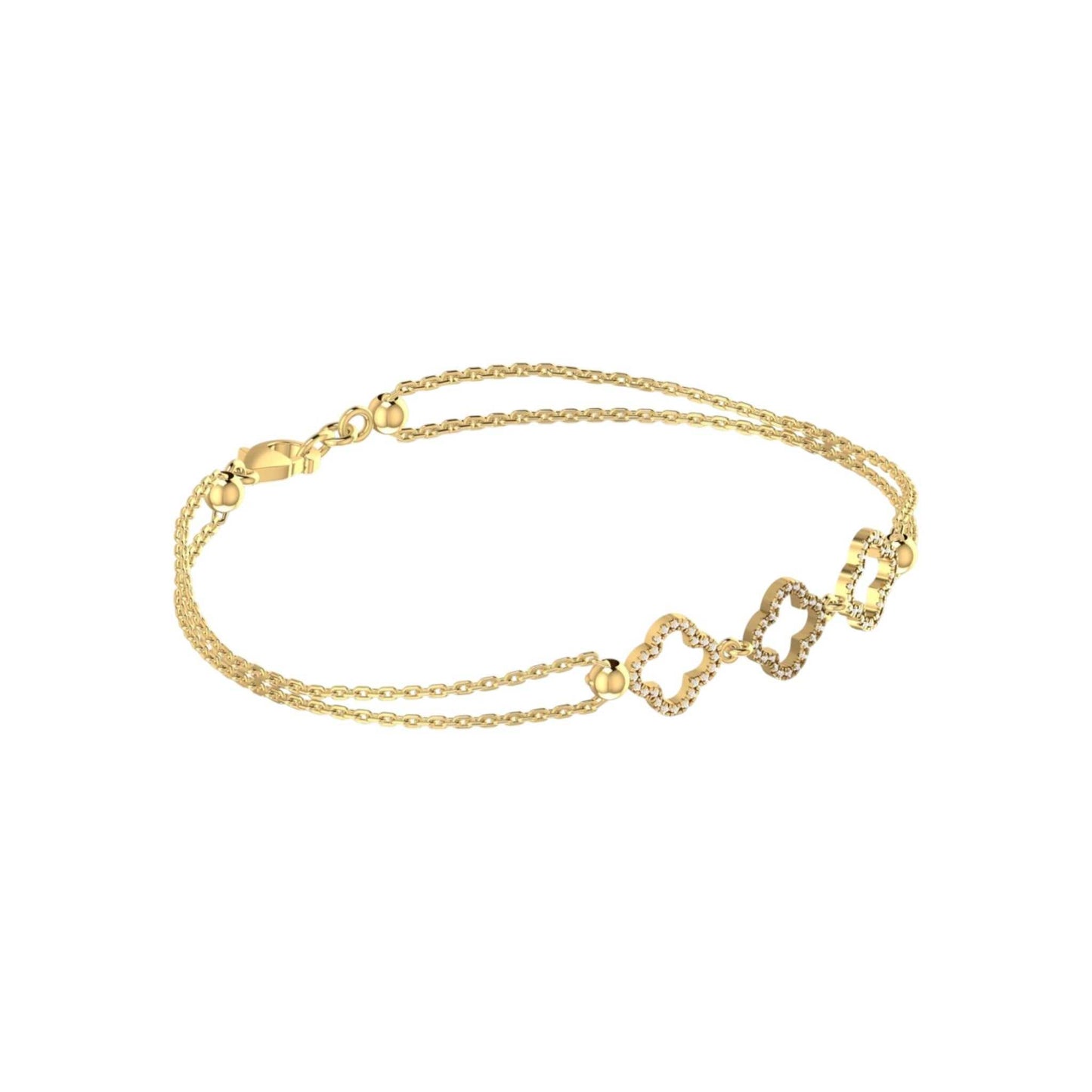 3 Clover Outline Diamond Bracelet in 18KT Gold