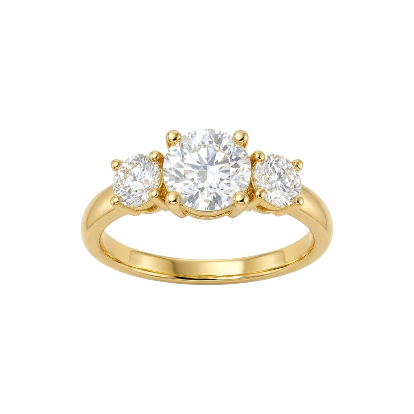 Gold ring with three diamonds on a white background