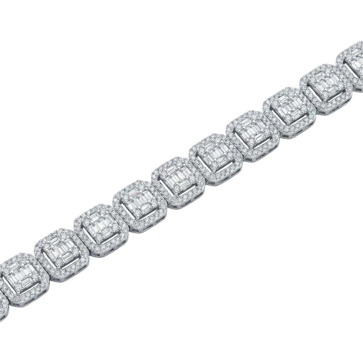 Diamond bracelet with rectangular-cut stones on a white background