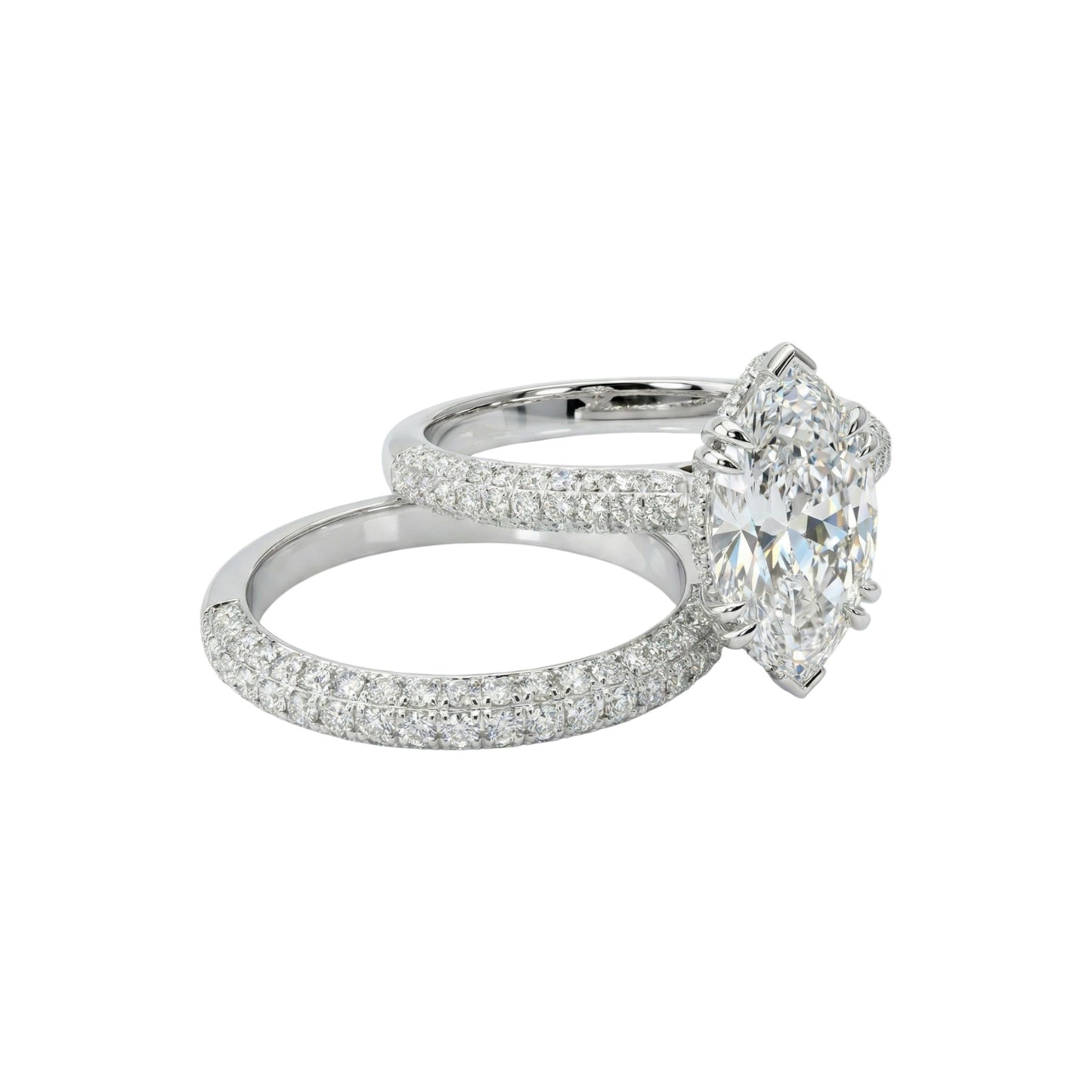 Diamond ring with a white gemstone on a white background