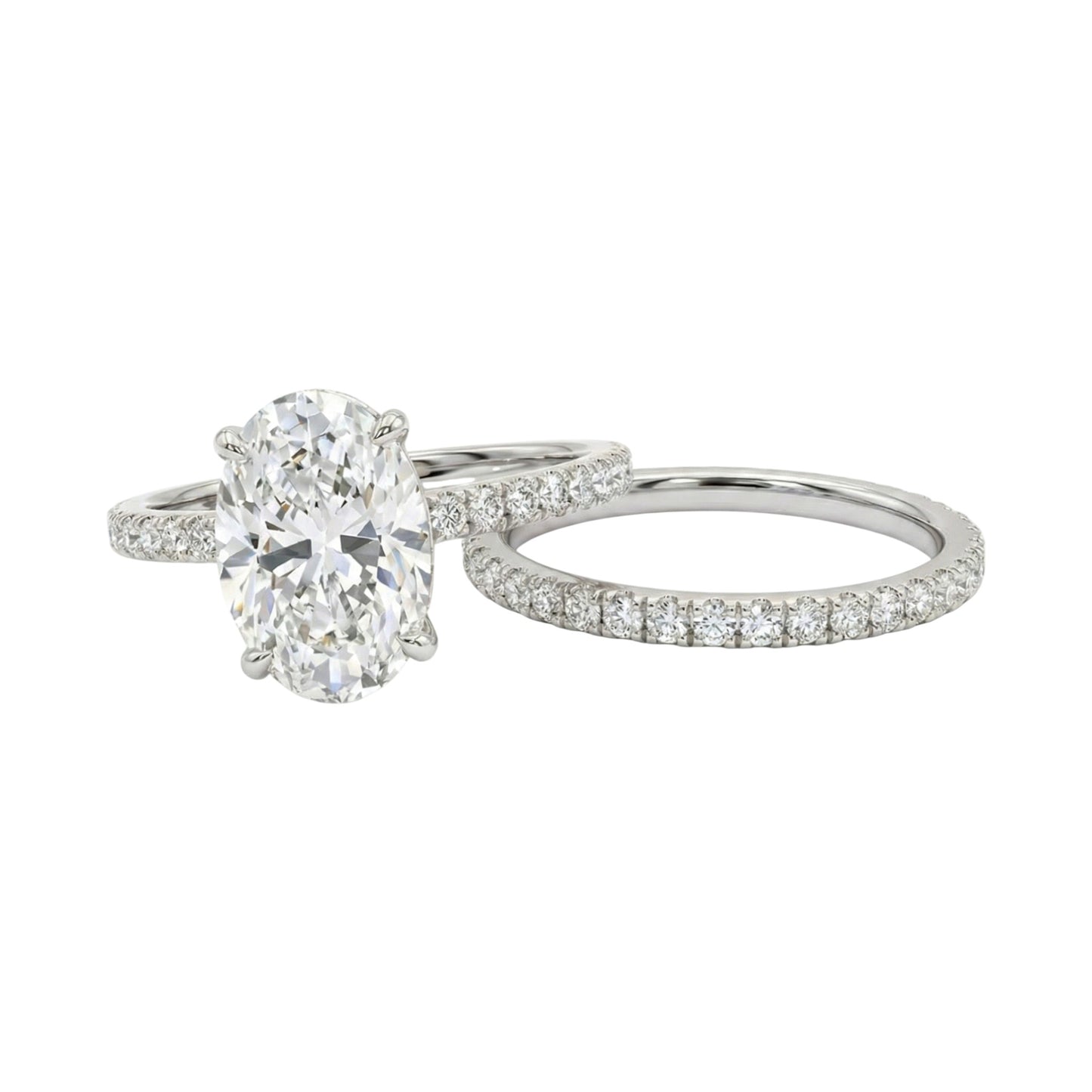 Diamond ring with a large central gemstone and smaller stones on a white background