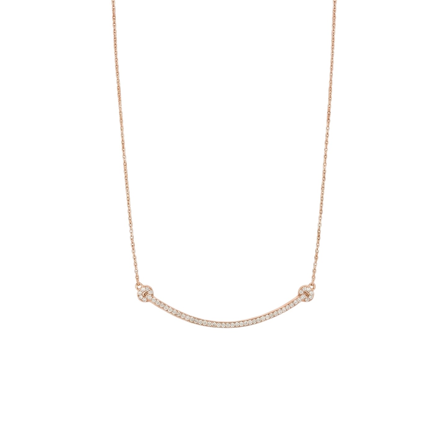 Rose gold necklace on a white background