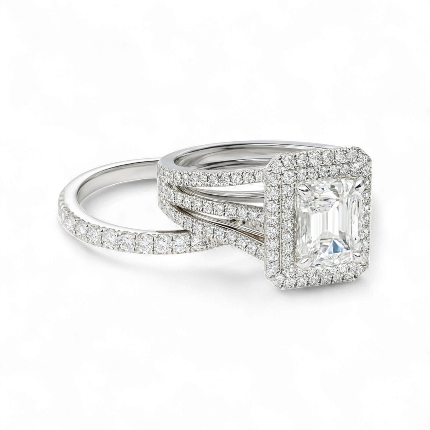 Lovely Radiant Lab Grown Diamond Bride Set in Platinum