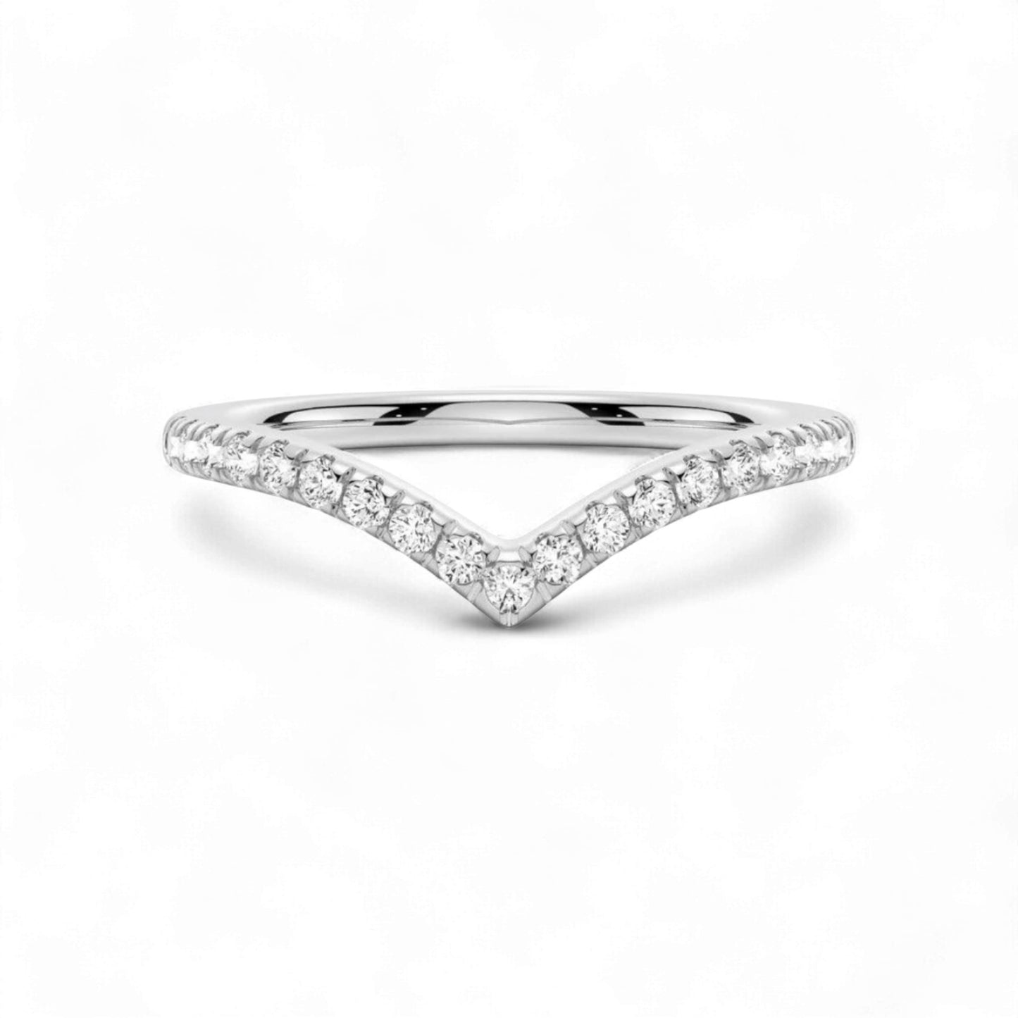 Silver ring with small diamonds on a white background