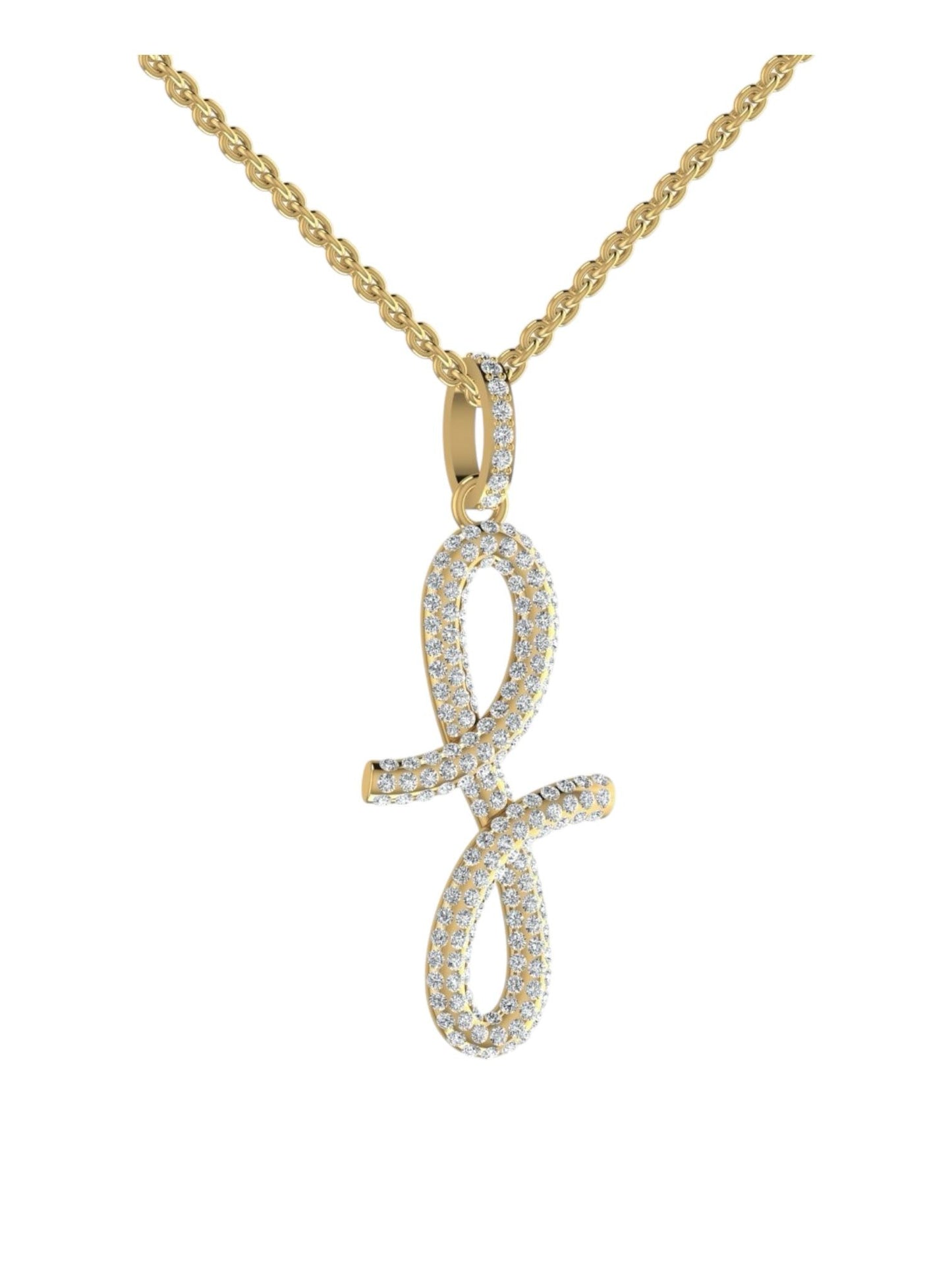 A 18K gold pendant necklace with a natural diamond chain linked to a larger, intricate gold pendant, displayed against a white background.