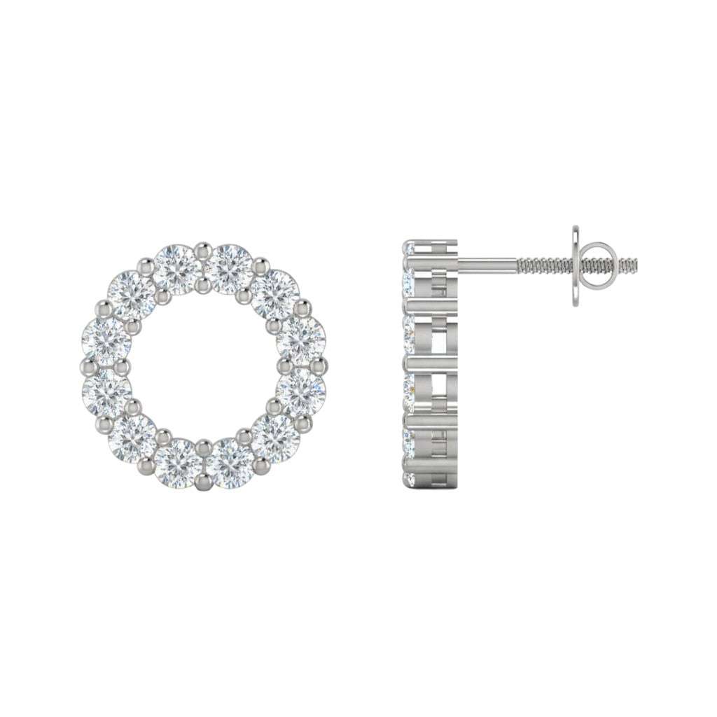 Silver hoop earring with clear gemstones on a white background