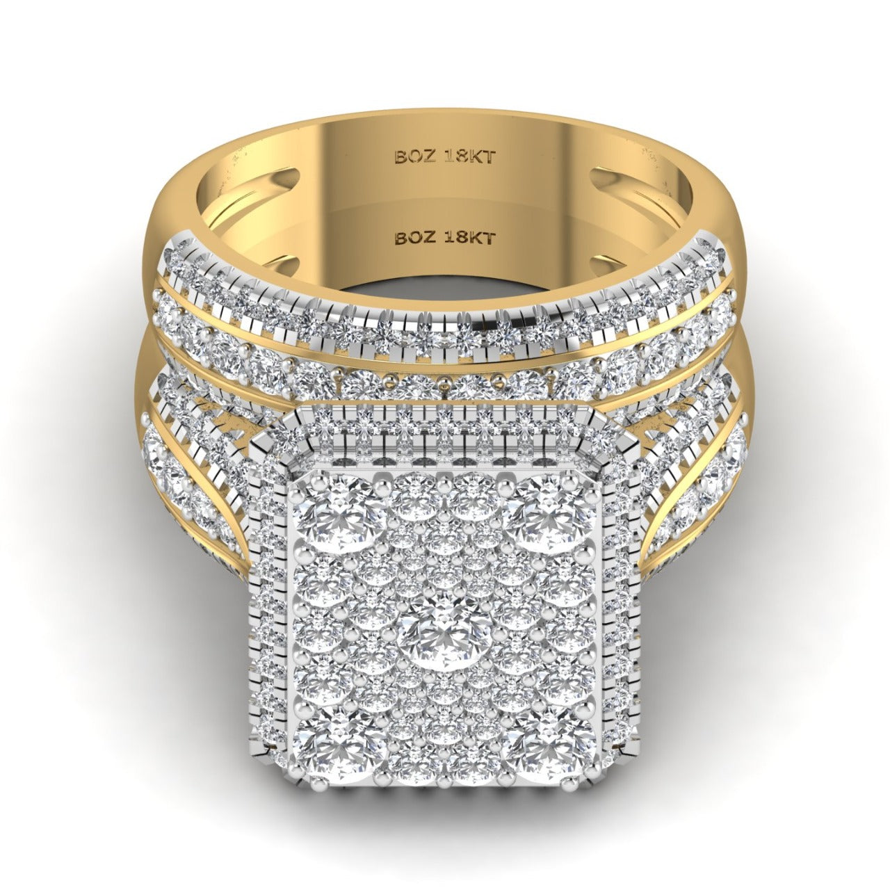 Gold and diamond ring on a white background