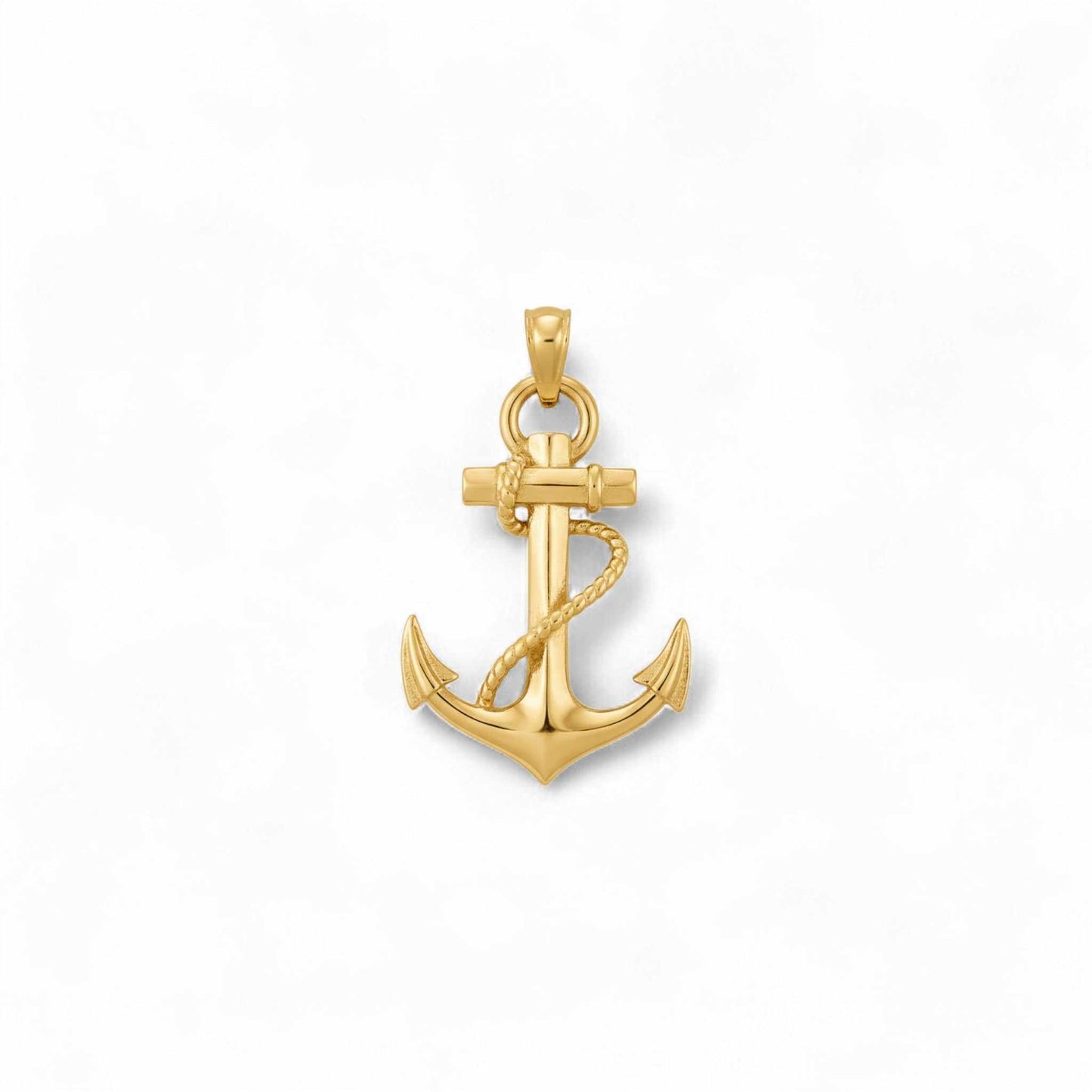 Gold anchor pendant on a white background