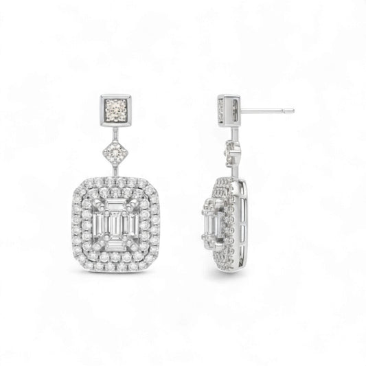 Pair of diamond earrings on a white background