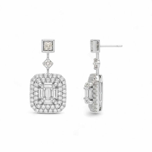Pair of diamond earrings on a white background