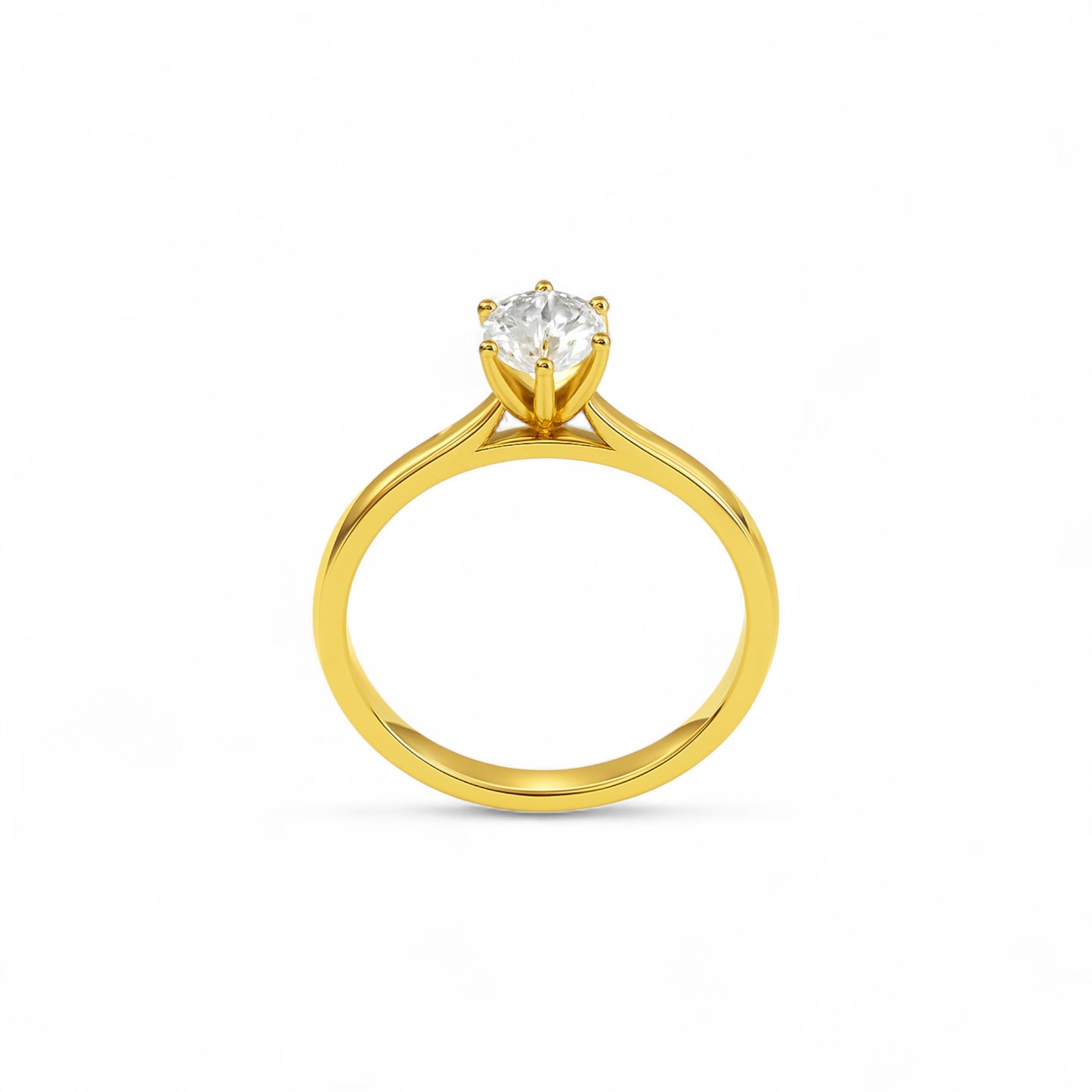 Classic 6 Prong Solitaire CZ Ring in 18K Gold