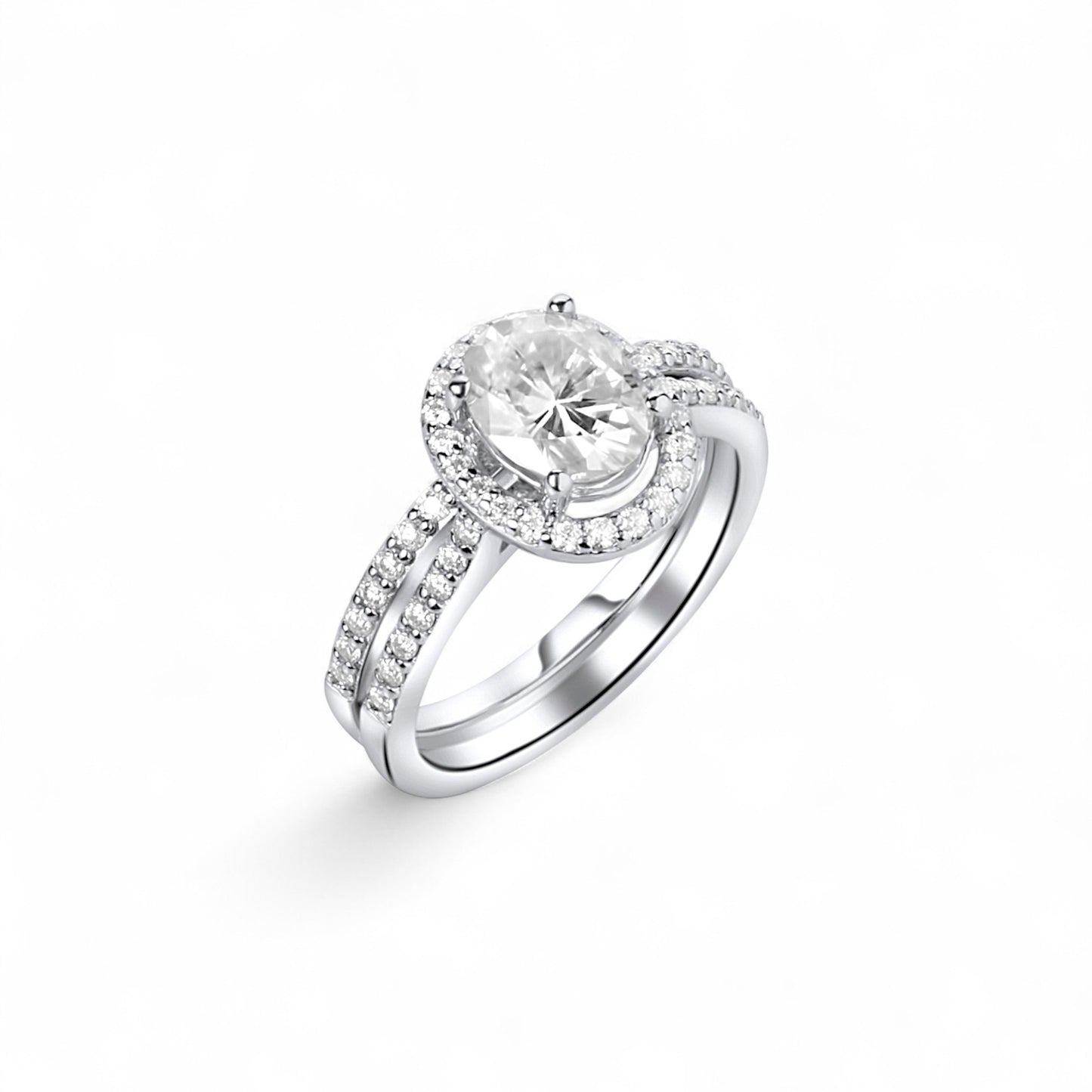 Classic Oval Cut Moissanite Bride Set in 925 Sterling Silver