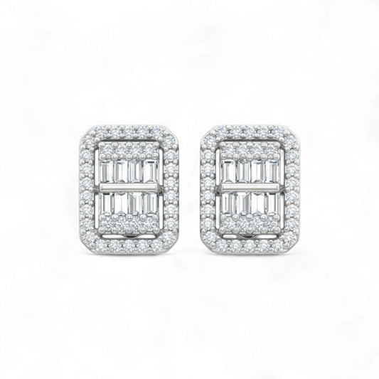 Pair of diamond earrings on a white background