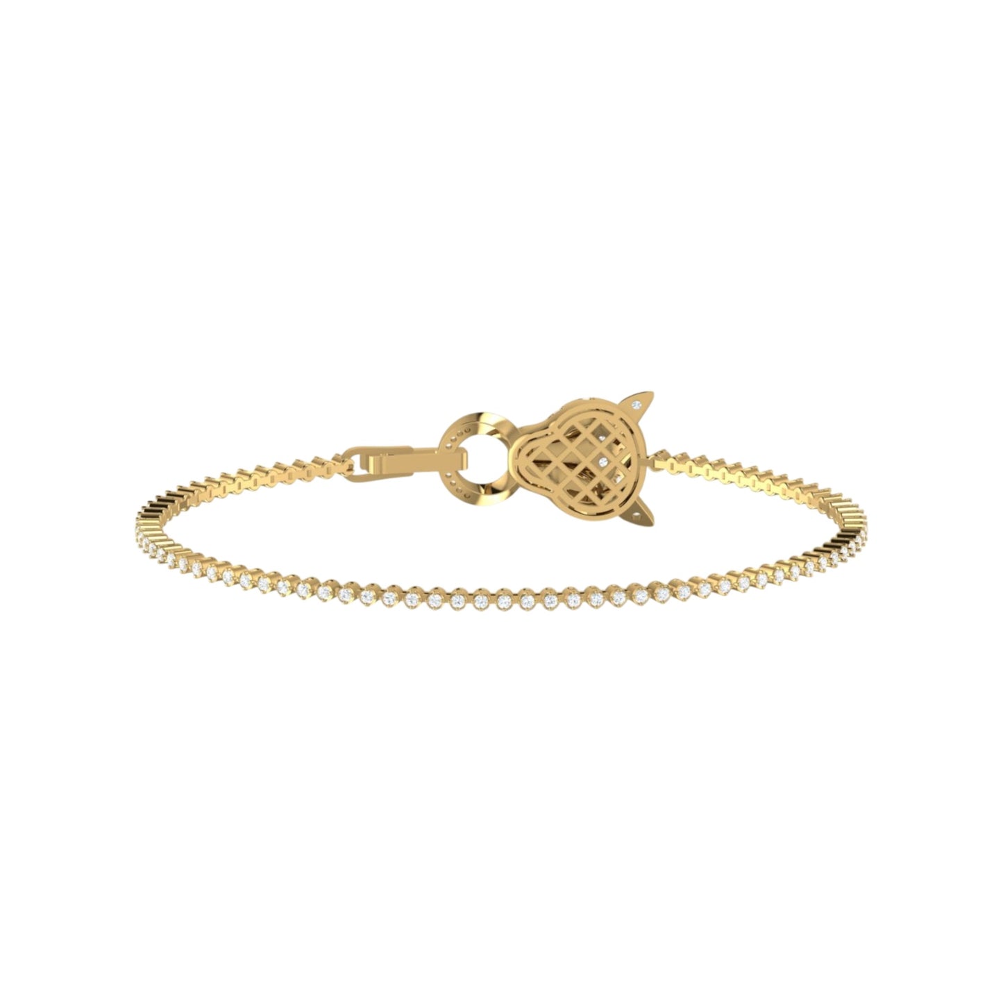 Gold bracelet with a heart-shaped clasp on a white background