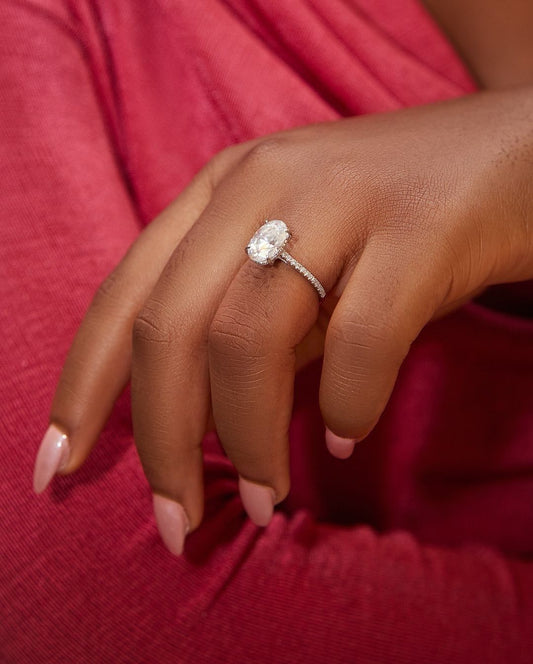 Fay Oval Cut Moissanite & Natural Diamond Engagement Ring in 18K Gold