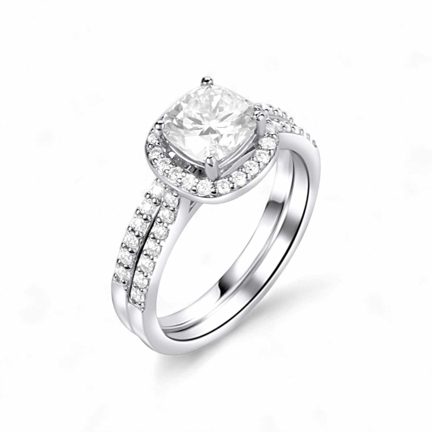 Classic Cushion Cut Moissanite Bride set in 925 Sterling Silver