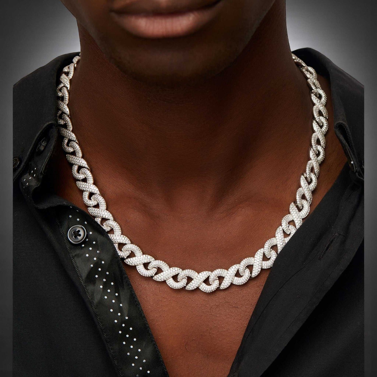 Infinity Moissanite Cuban Chain in 925 Sterling Silver