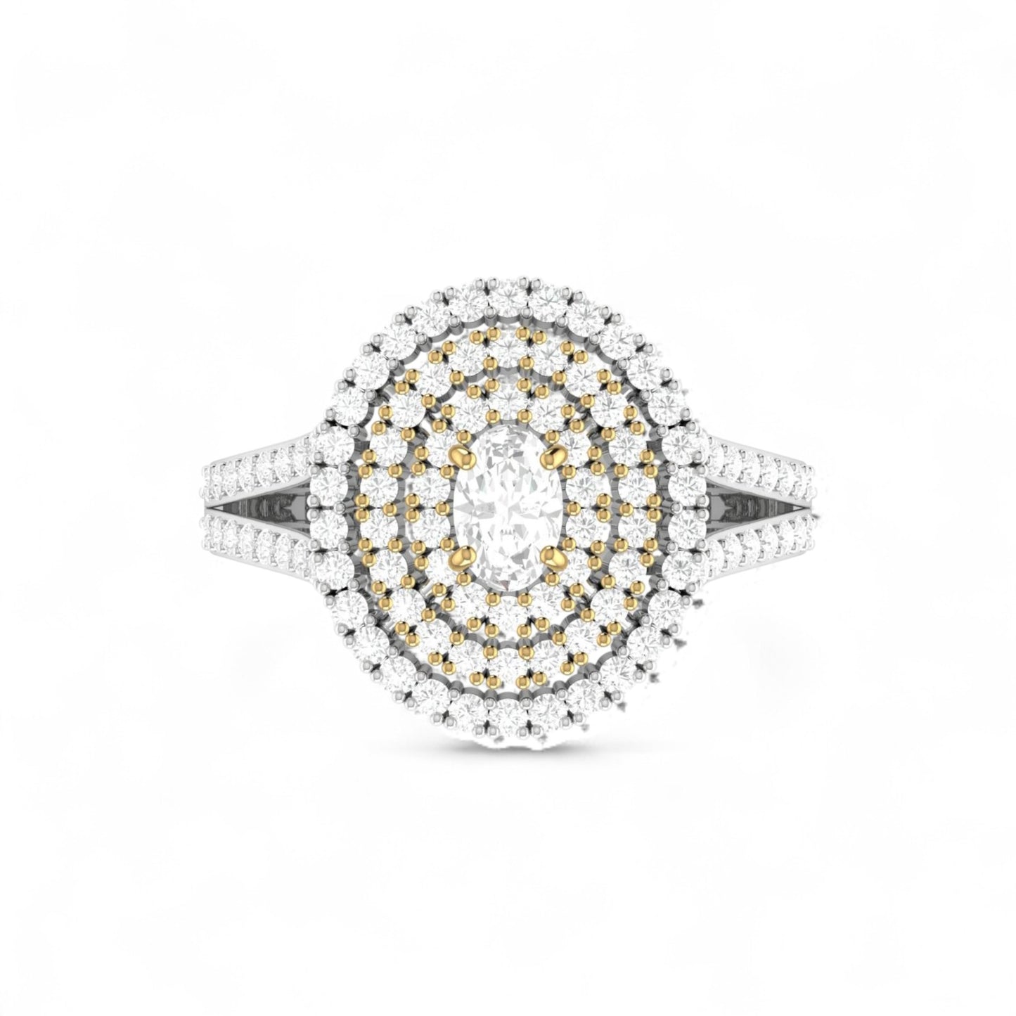 Diamond ring with two-tone design on a white background