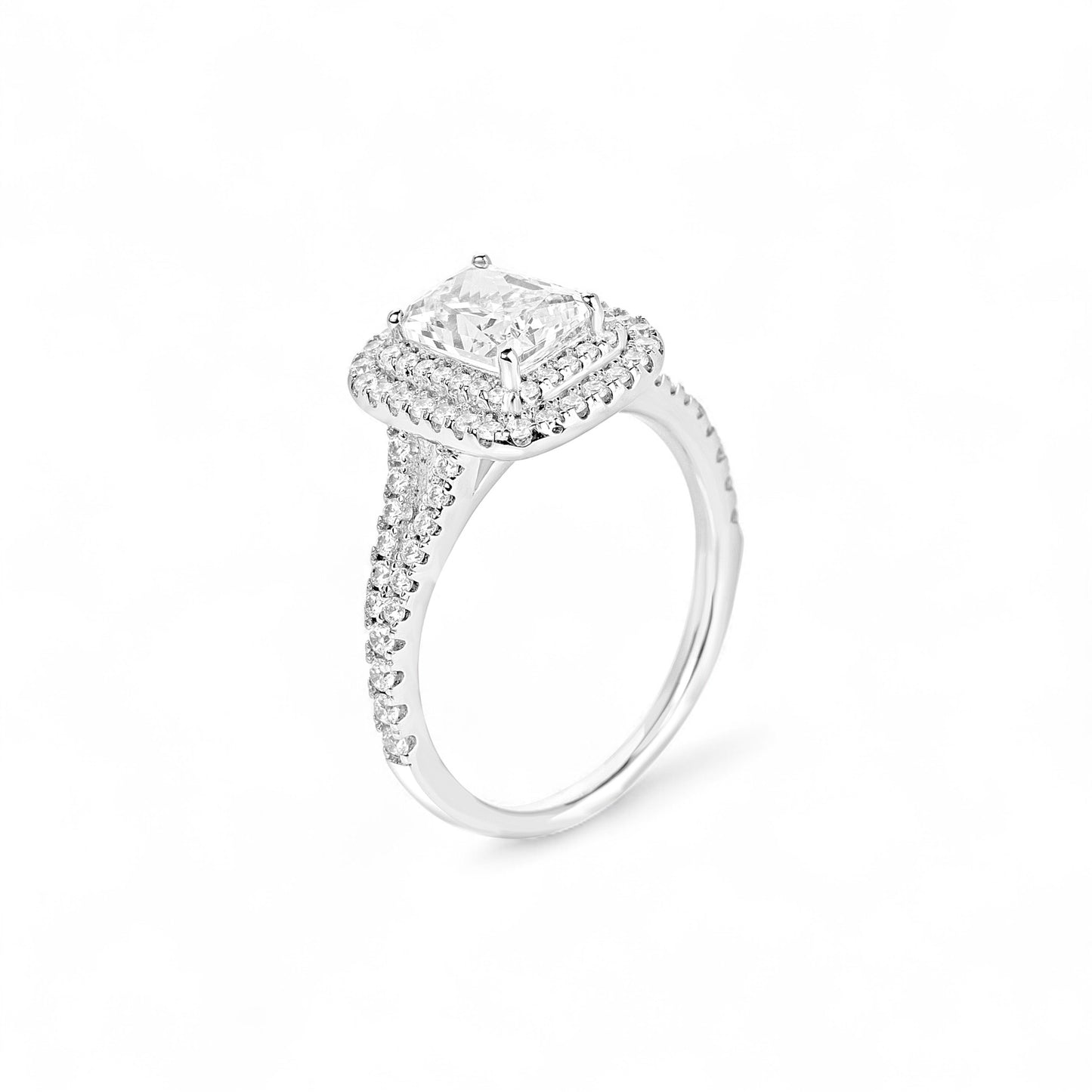 Kylie Radiant Cut Moissanite and Natural Diamond Engagement Ring in 18K Gold