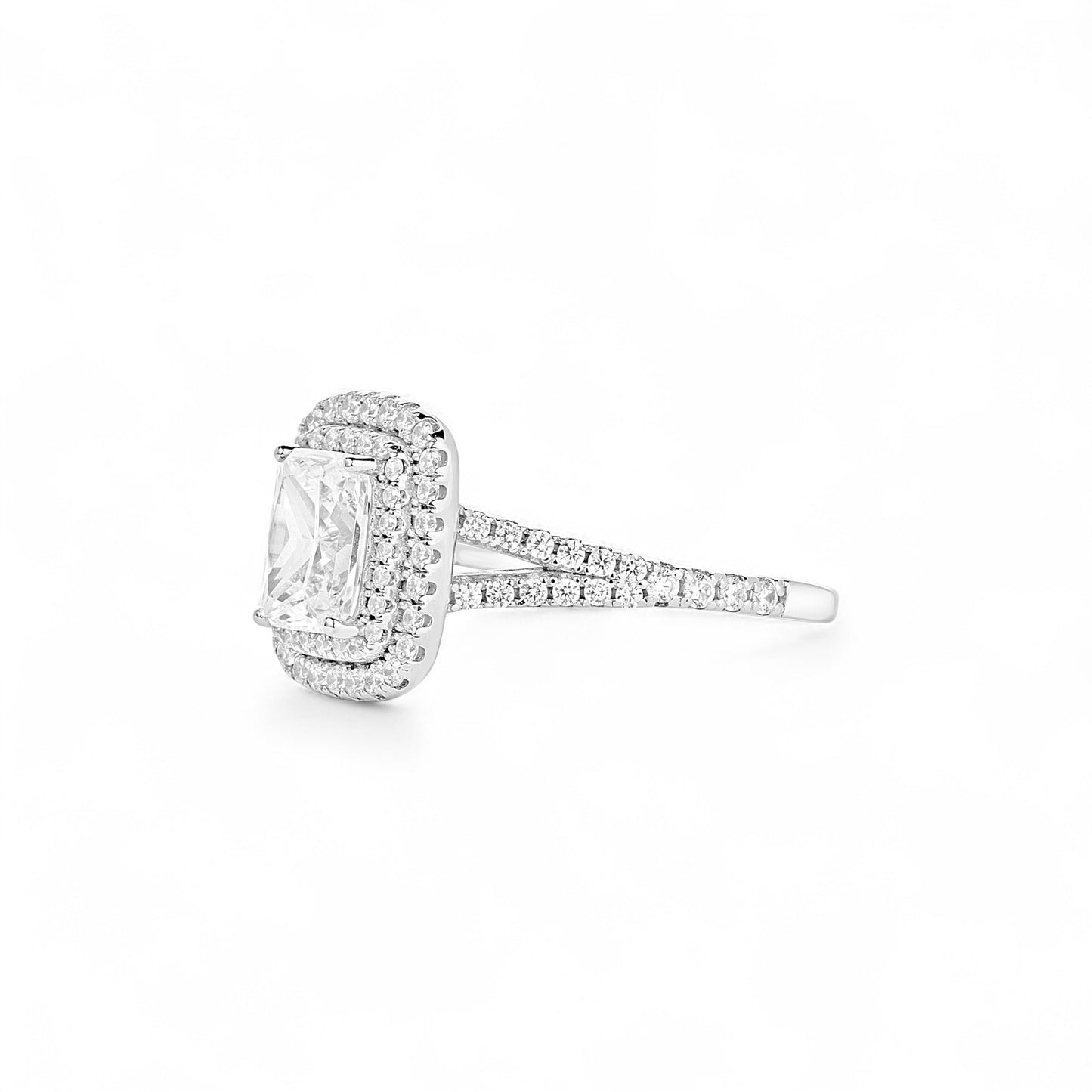 Kylie Radiant Cut Moissanite and Natural Diamond Engagement Ring in 18K Gold
