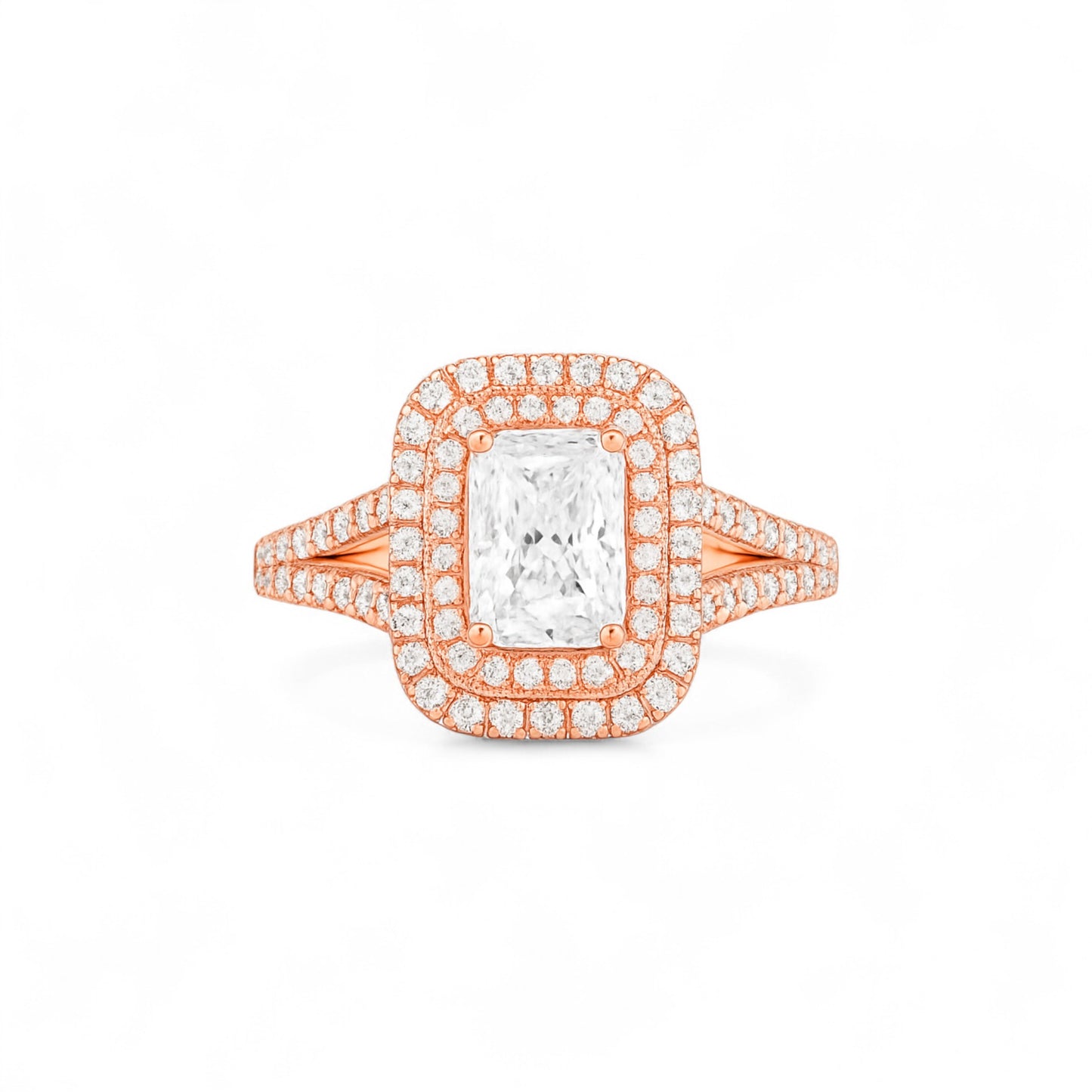 Kylie Radiant Cut Moissanite and Natural Diamond Engagement Ring in 18K Gold