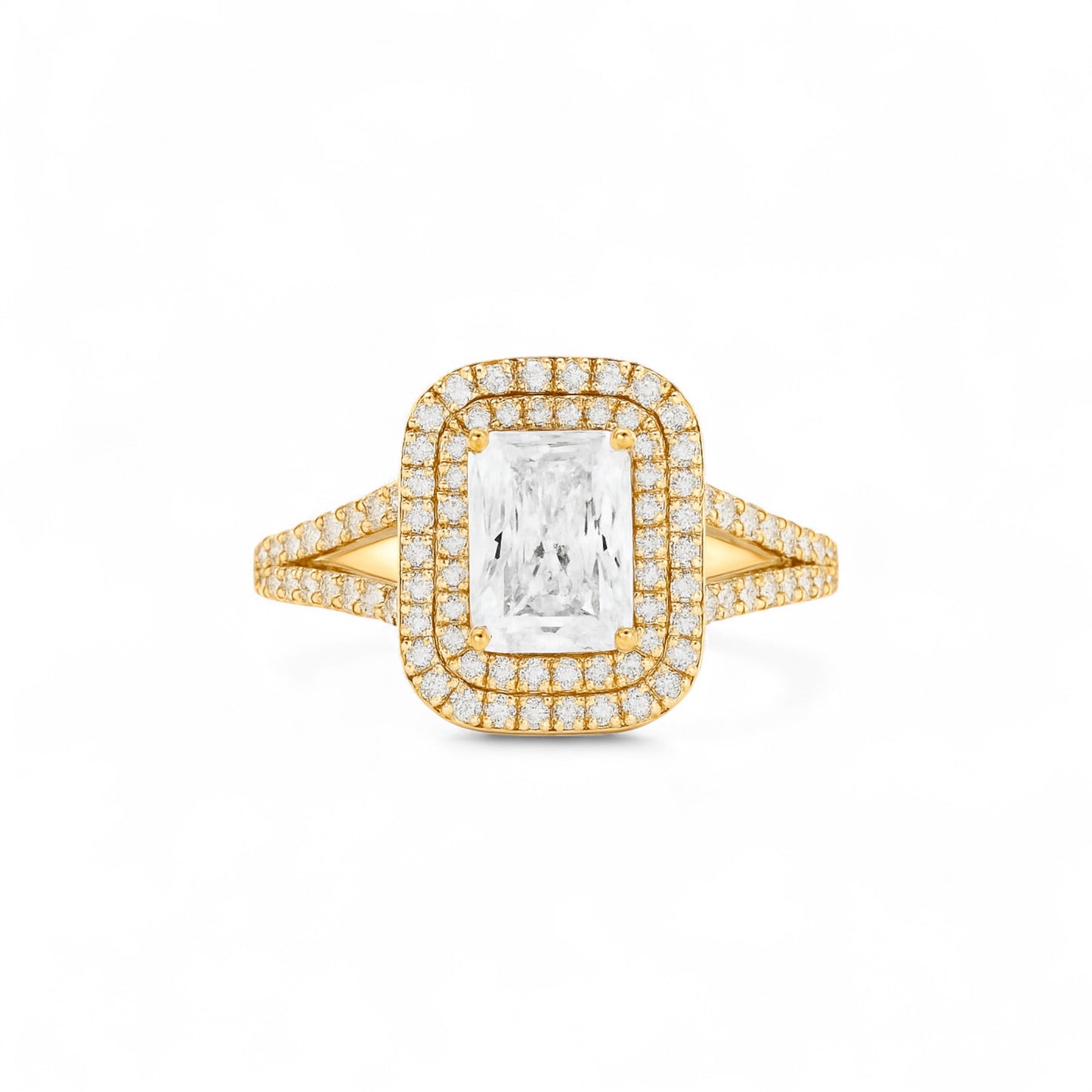 Kylie Radiant Cut Moissanite and Natural Diamond Engagement Ring in 18K Gold