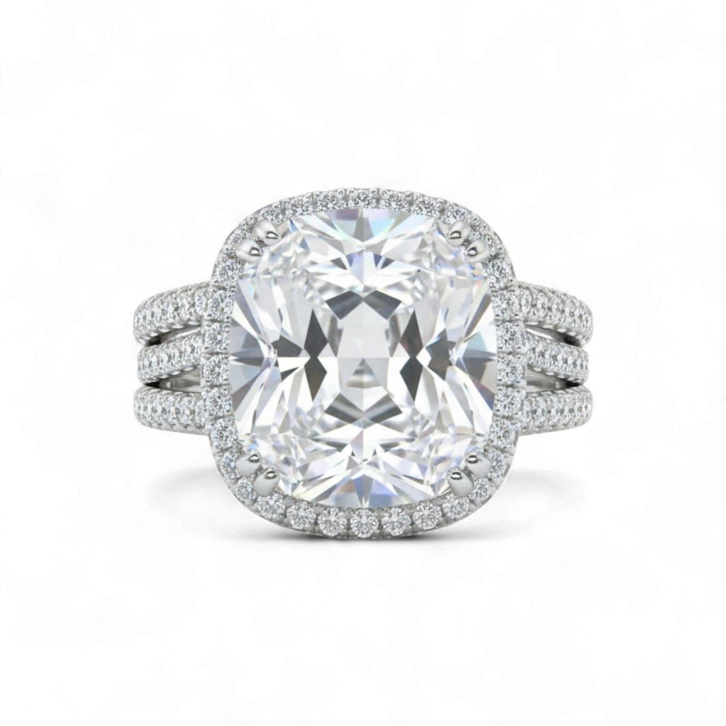 Lesly Cushion Cut CZ Engagement Ring in 925 sterling silver with cushion-cut cubic zirconia and halo of smaller CZ stones