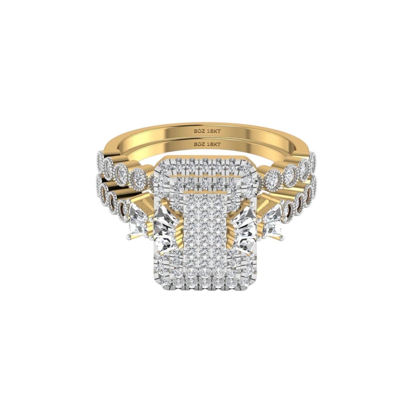 Lucy Radiant Cut Natural Diamond Cluster Bride Set in 18K Gold
