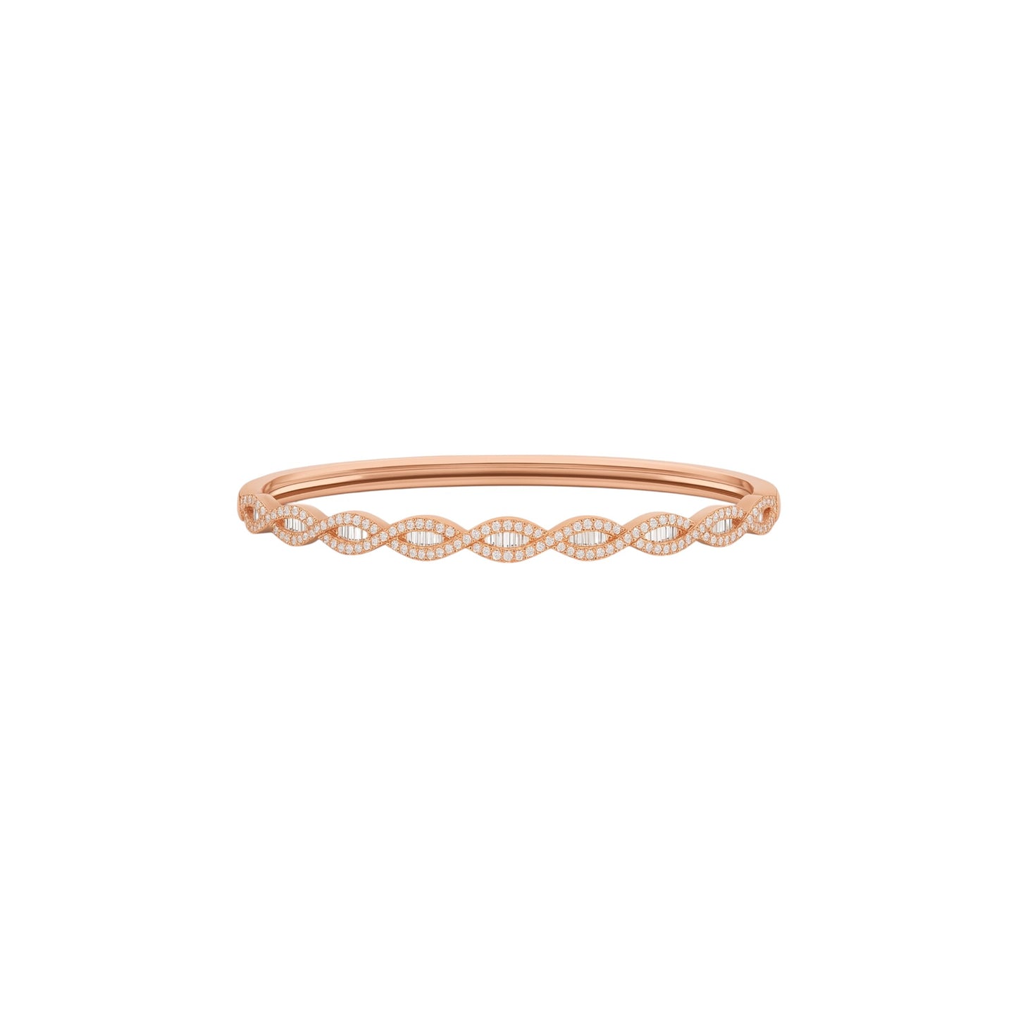 Rose gold bracelet with a subtle design on a white background
