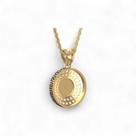 Gold pendant necklace on a white background