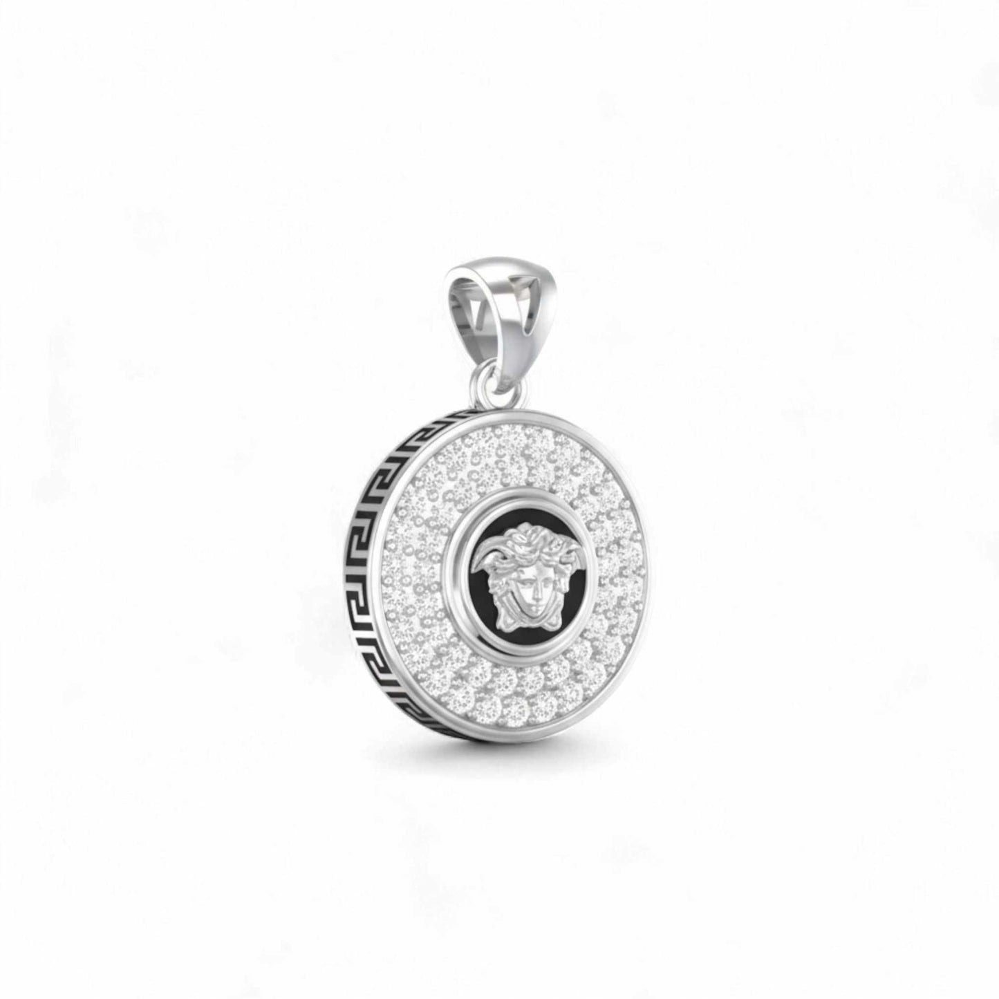 Silver pendant with gemstones on a white background