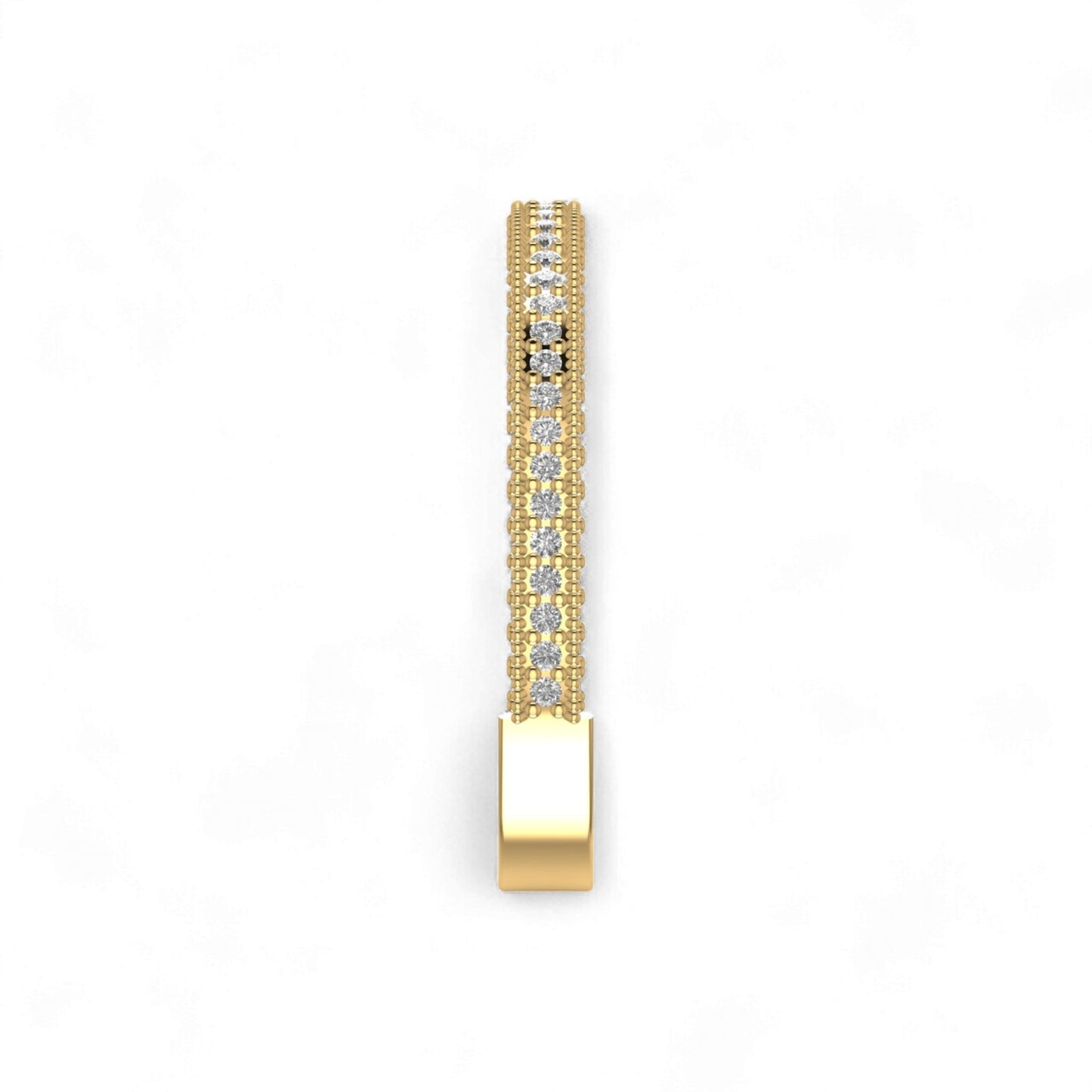 Gold earring with embedded diamonds on a white background
