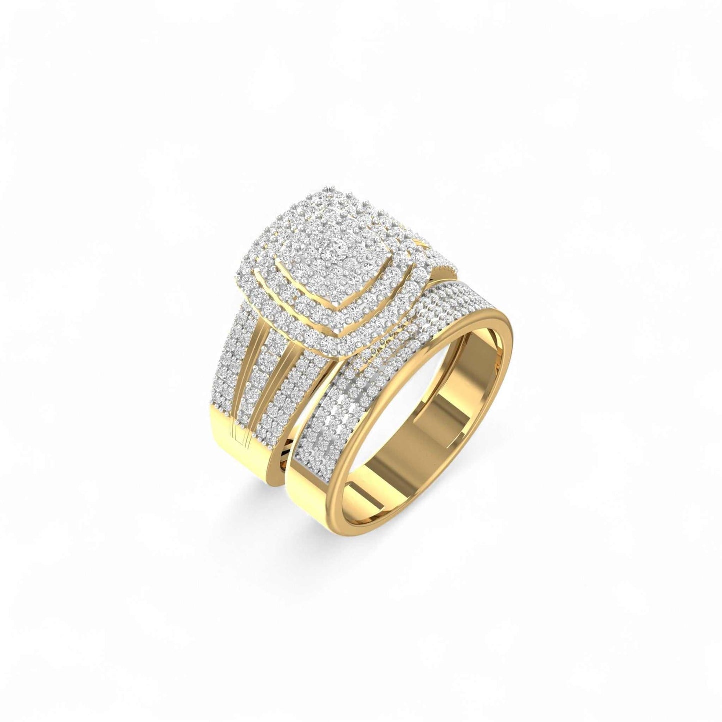 Gold and diamond ring on a white background