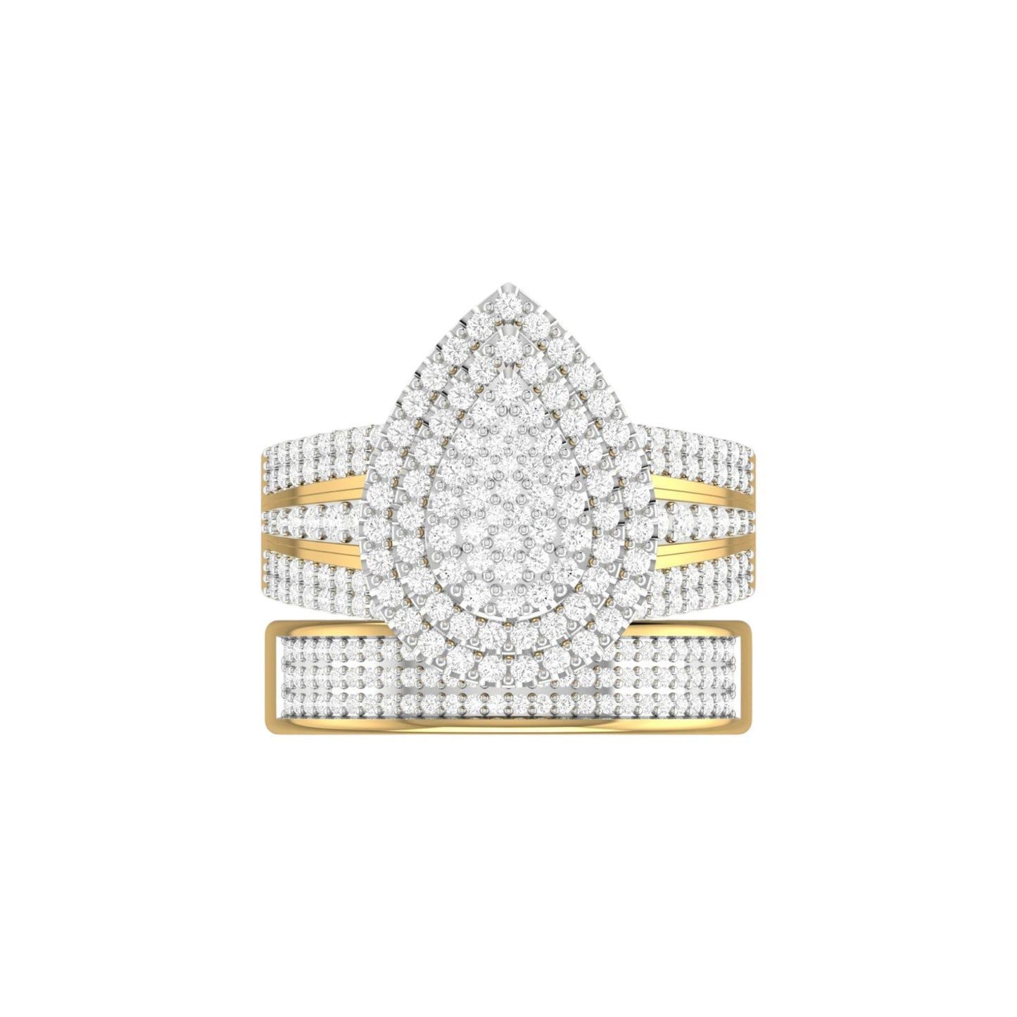 Diamond ring with gold accents on a white background